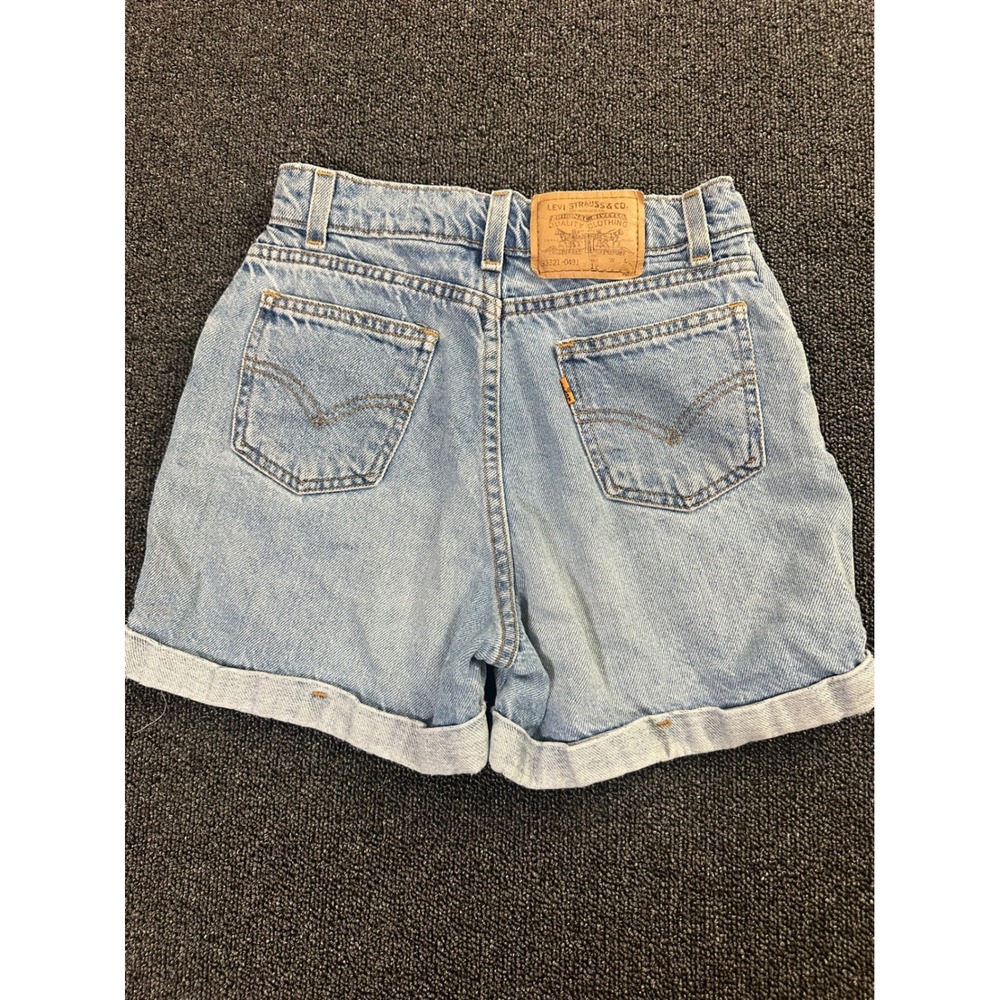 Vintage Levis 93321-0491 Orange Tab Light Wash Denim Shorts Kids Size 12